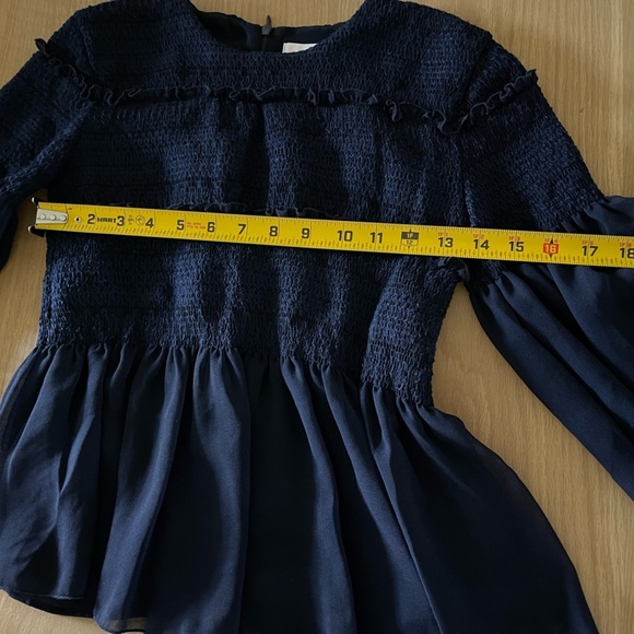 See by Chloe|Sheer Sleeve Peplum Ruffle, Slightly Cropped Top•••Navy, Size small - Picture 10 of 11
